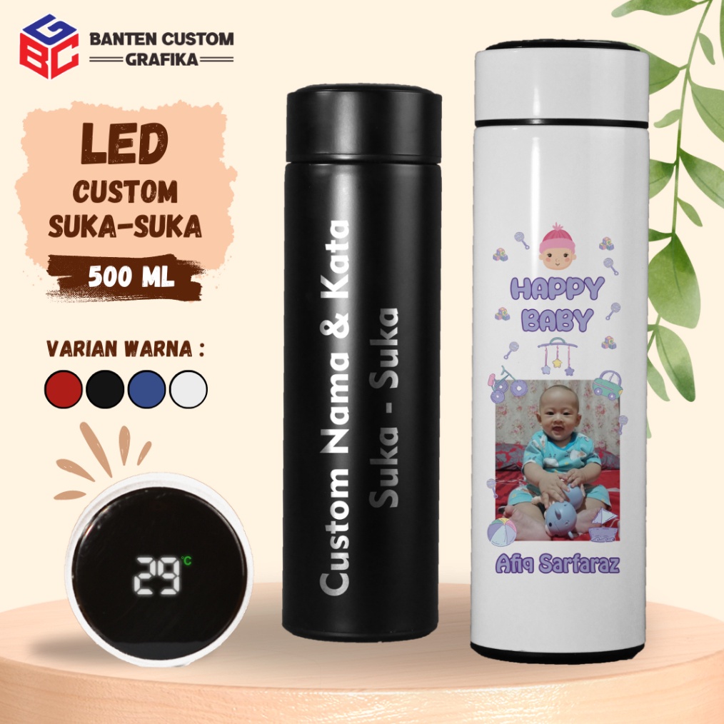 

KKTJ5801 Kado Hadiah Tumbler LED GLOSY Custom Desain Print Poto 500ml Termos