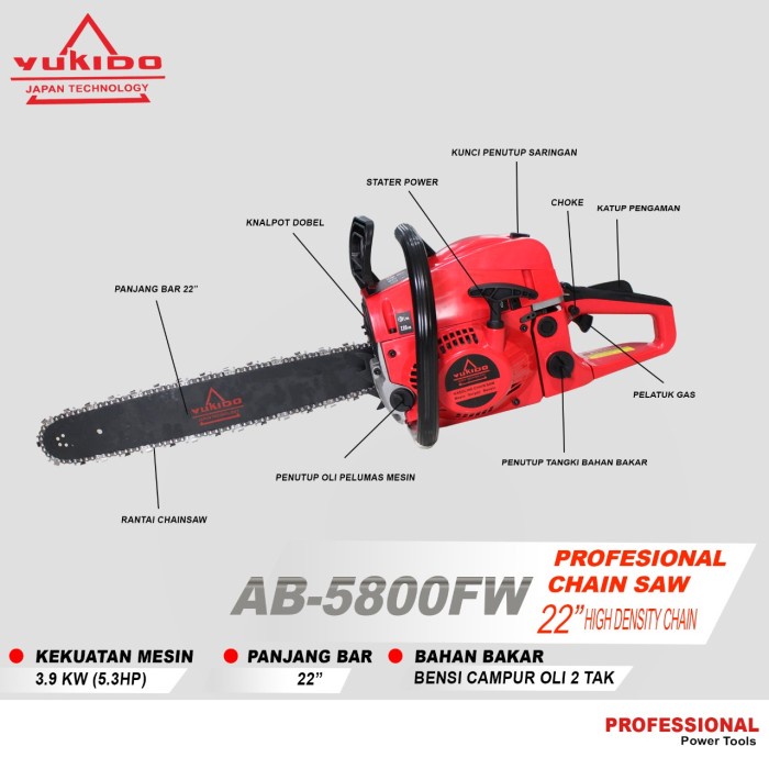 Perkakas Chainsaw Mini Bensin Murah Senso 22 Inch Gergaji Mesin Potong Pohon