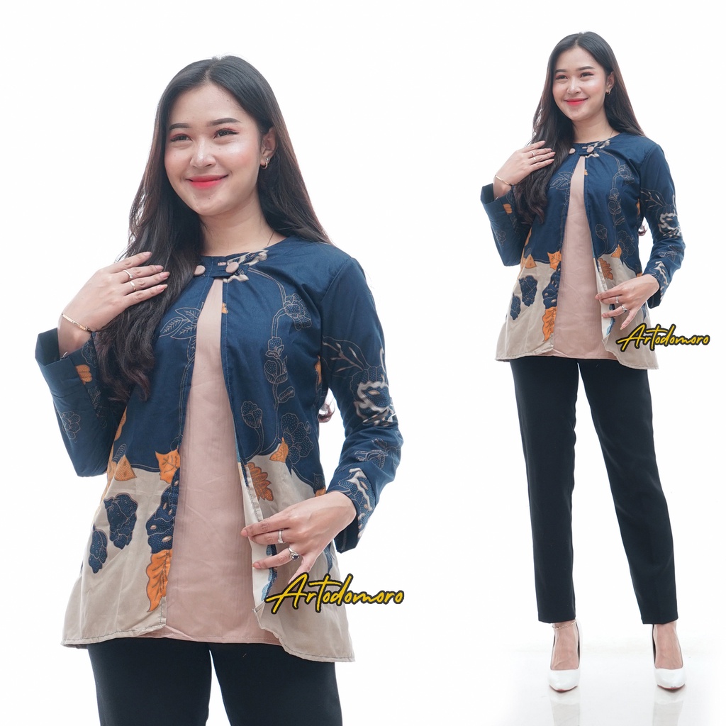 Artodomoro Blouse Batik Wanita Motif Mawar Navy