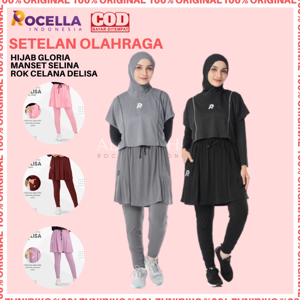 ☆MZG Setelan Olahraga Hijab Gloria dan Rok Celana Delisa Rocella Rok Celana Olahraga Pakaian Olahrag