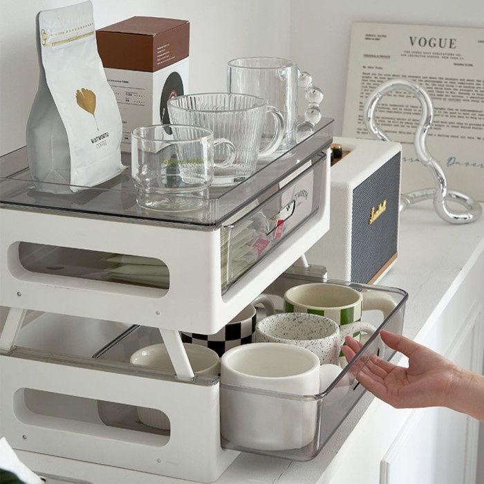 Rak Meja Laci Penyimpanan Kosmetik Cangkir Putih Aesthetic H721