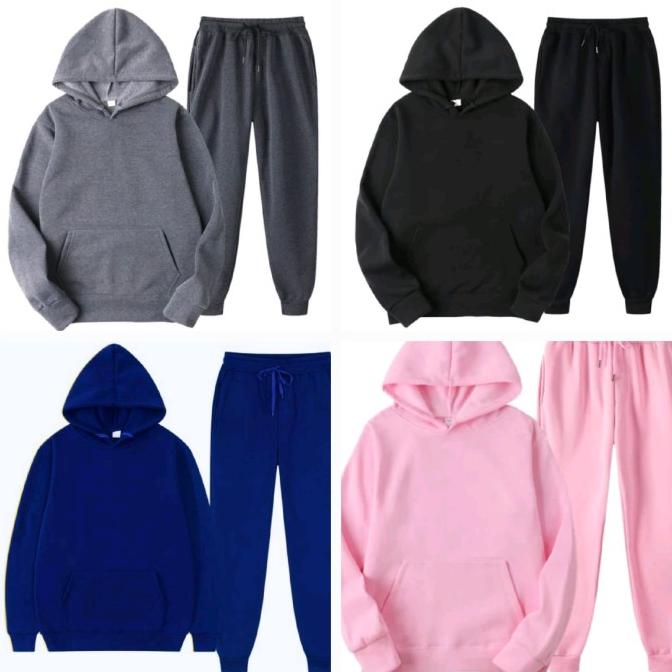 setelan sweater hoodie polos celana panjang olahraga pria wanita set