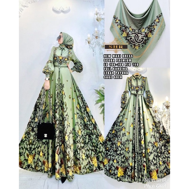 New Maxi Dress Shr Scuba Bunga Full Kancing