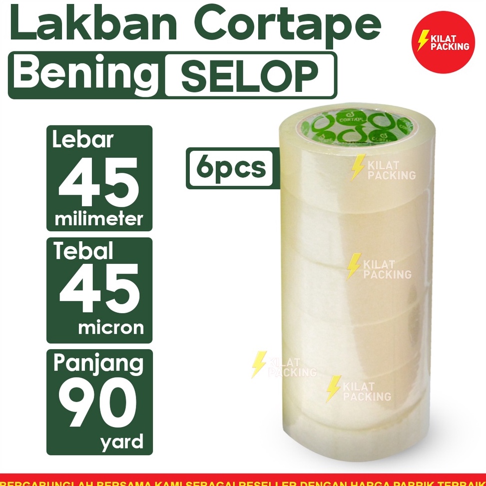

6.6 MALL Lakban Cortape Bening 45 mm x 90 yard Ekonomis Termurah 1 Selop