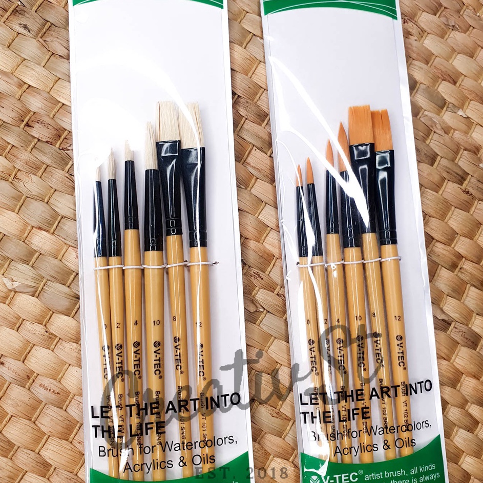 

Super Promo Kuas Lukis Set V-TEC Cat Akrilik Minyak Air Paint Brush Acrylic Round Flat