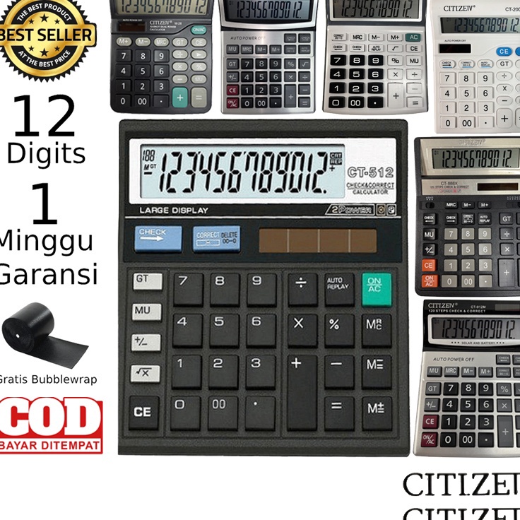 

SHZY2454 Kalkulator CITIZEN 12 Digit - Calculator Check Dual Two 2 Power