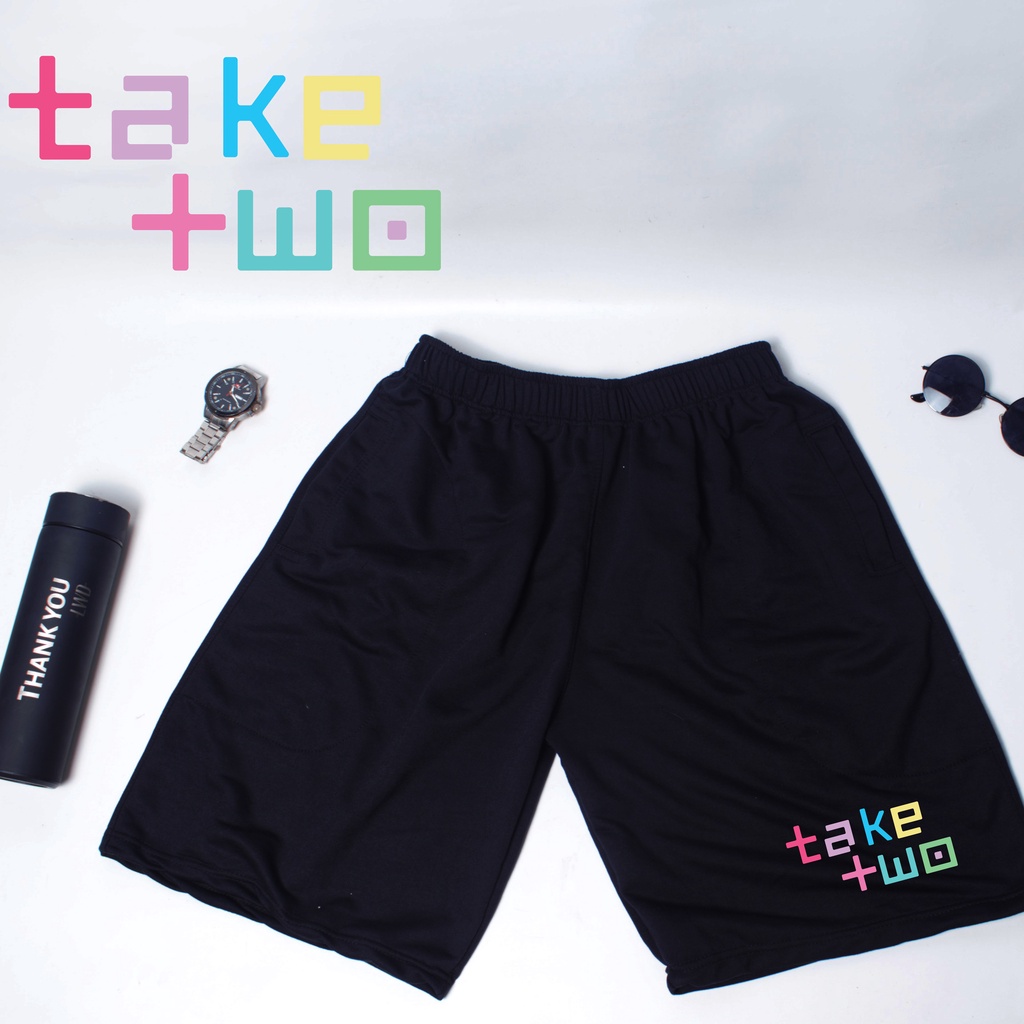Celana Pendek Hitam BTS TAKETWO Pria Wanita Ukuran M-XL