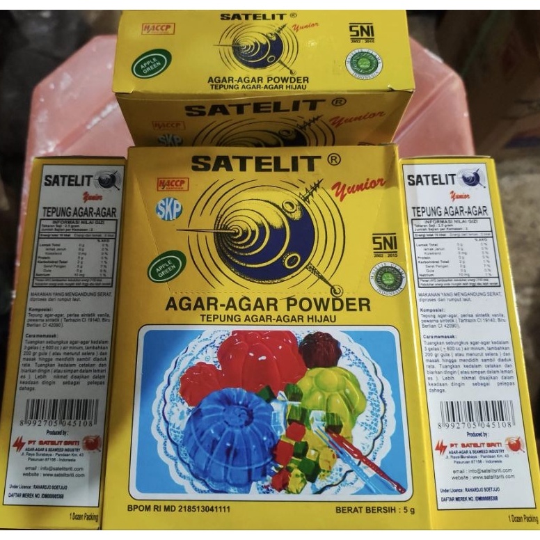 

10.10 Terlaris Agar agar satelit yunior isi 12 sachet putih merah hijau coklat