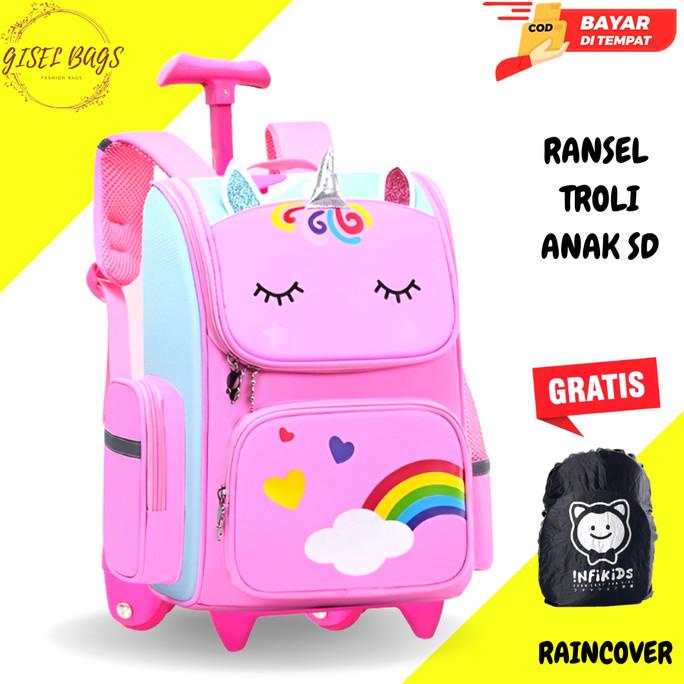 Trolley anak sekolah SD Tas koper perempuan anak sd gambar lucu import