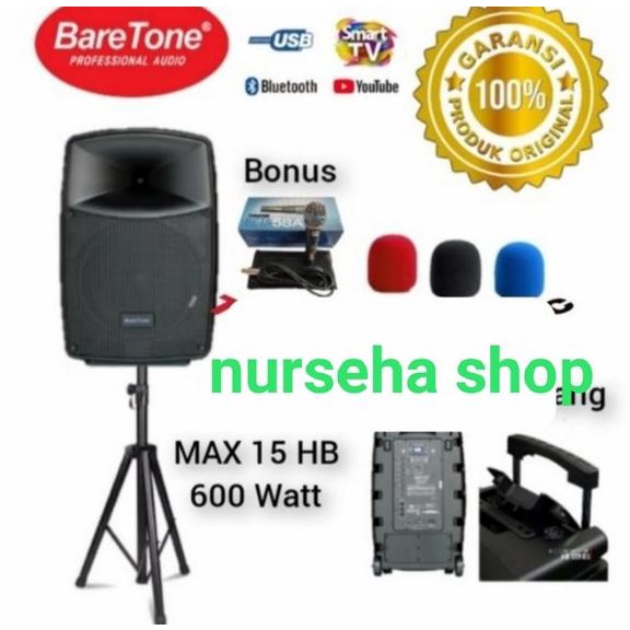 BEBAS ONGKIR speaker portabel baretone 15 inch max15hb 600 Watt full bonus