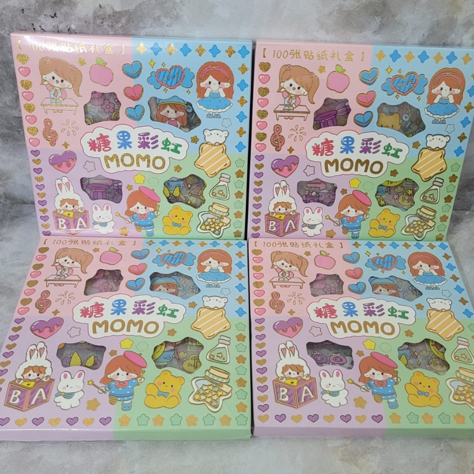 

SXSX6338 Sticker MOMO Rainbow Mix Warna Original / Stiker MOMO Kartun Waterproof Original Isi 100pcs