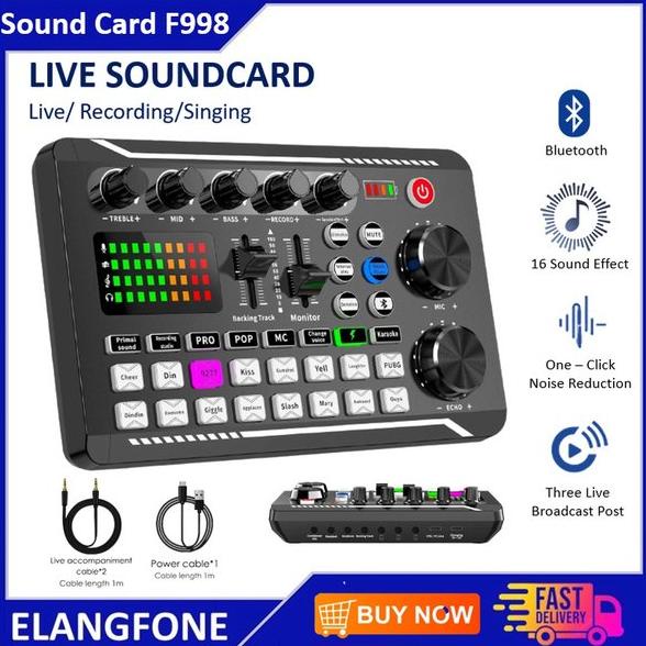 Live Sound Card Soundcard F998 Live Audio Mixer Bluetooth PC Video Recording Broadcast