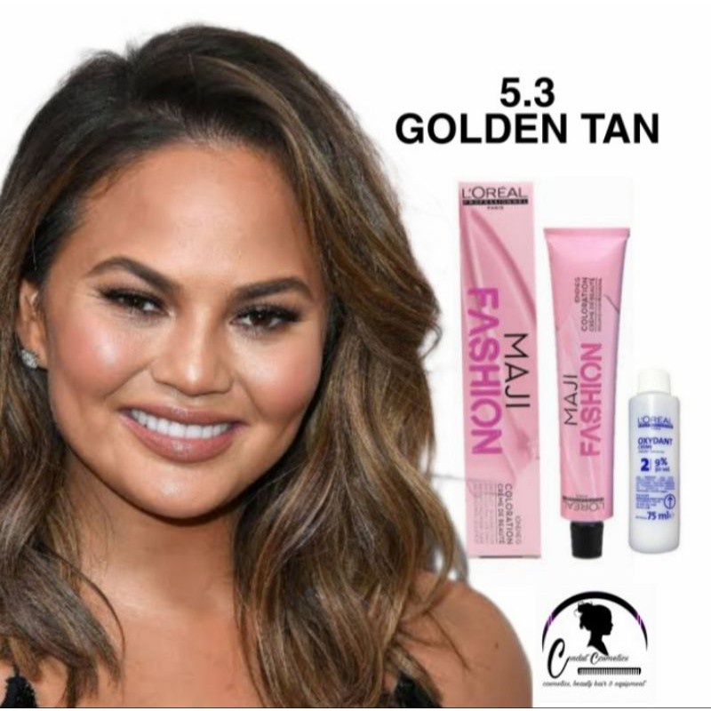 cat rambut loreal majirel Maji fashion 5.3 golden tan golden brown + oxidant pewarna rambut loreal