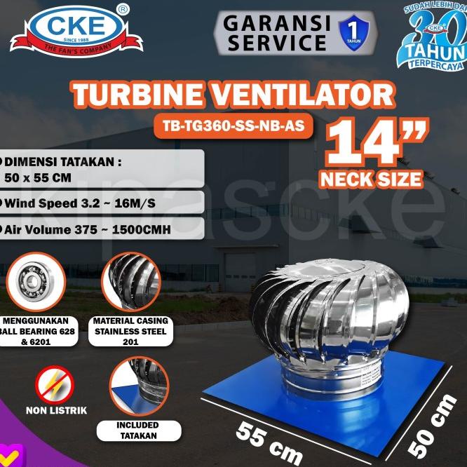 Cke Turbin Ventilator Tg360-Ss Ventilasi Atap Rumah Pabrik Resto Udara