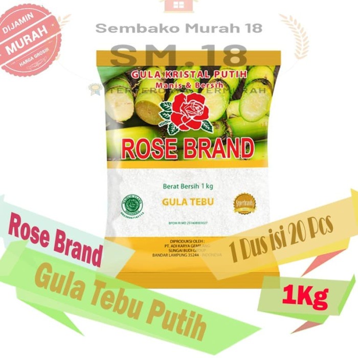 

Gula Pasir Rose brand kemasan 1 kg Per Dus isi 20pcs - GROSIR TERMURAH