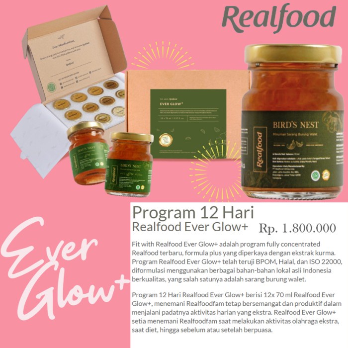 

Real Food EVER GLOW PLUS - Minuman Sarang Burung Walet (12 botol)
