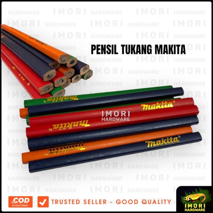 

@#@#@#] MAKITA Pensil Tukang Kayu Bangunan Merah Biru Gesek Kertas