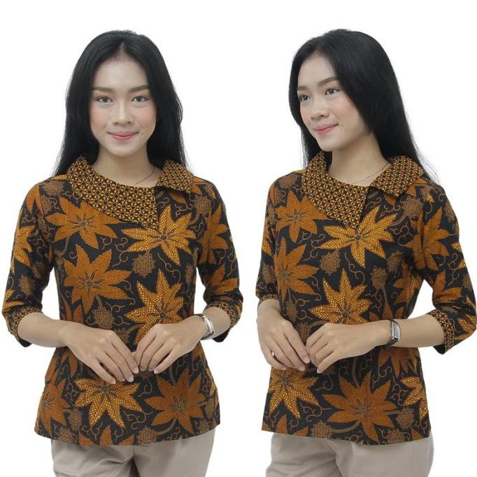 Blouse Batik Wanita Modern Kerah Shawl Lebar / Atasan Batik Wanita
