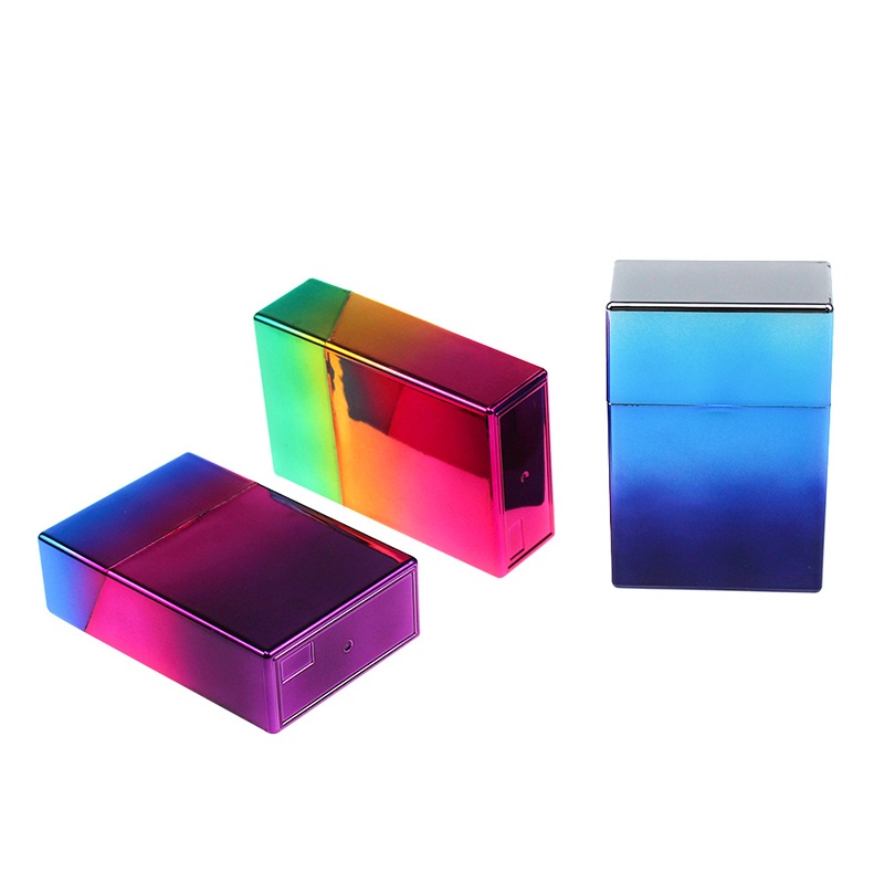 ❤Punk Glitter Cigarette Case Gradient Color Smoke Cover Shiny ABS Portable Man Women Cigarette Box L