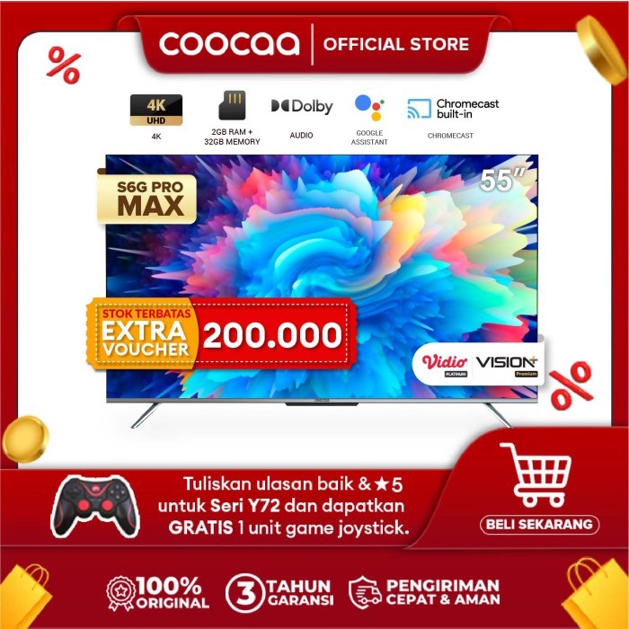 [Tukar Tambah Tv] Coocaa 55 Inch - Android Digital Tv (55S6G Pro Max)