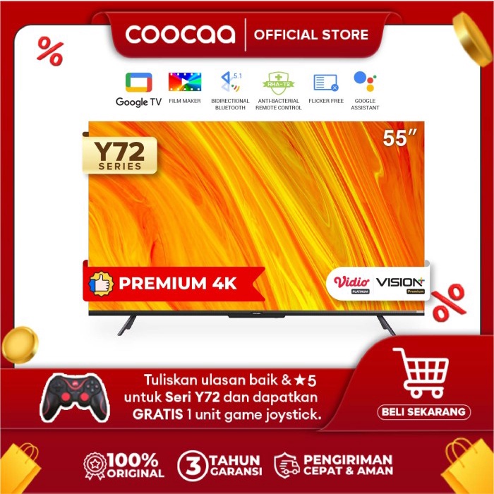 [Google Tv] Coocaa 55 Inch Smart Led Tv - Flicker Free (Coocaa 55Y72)