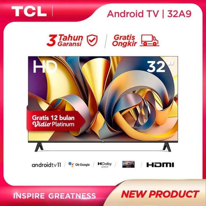 Tcl Smart Led Tv Android 11 32 Inc 32A9 Dolby Audio Garansi Resmi