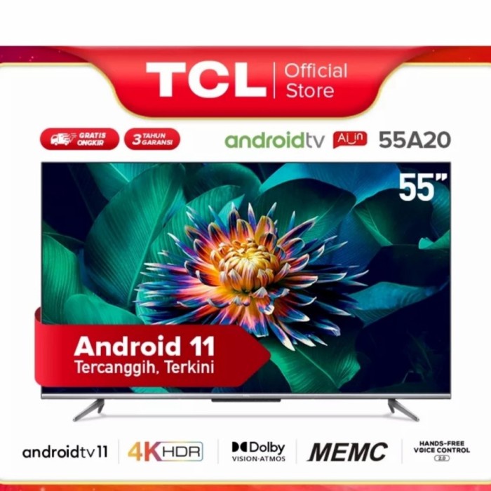 Tcl 55 Inch Android 11 Tv 4Kuhd-Hdr10-Hfvc 2.0-Memc-Hdmi 2.1-55A20