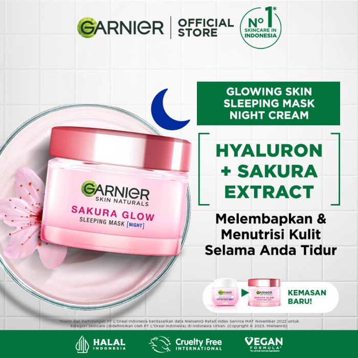 TERBARU Garnier Sakura Glow Night Cream 50ml (Sakura White) /KRIM SIANG/KRIM MALAM/KRIM WAJAH
