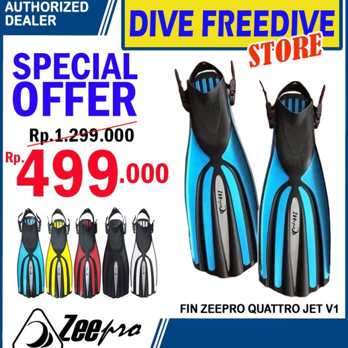 Fin Open Heel OH Zeepro Quattro Jet Plus V1 Kaki Katak Selam Scuba