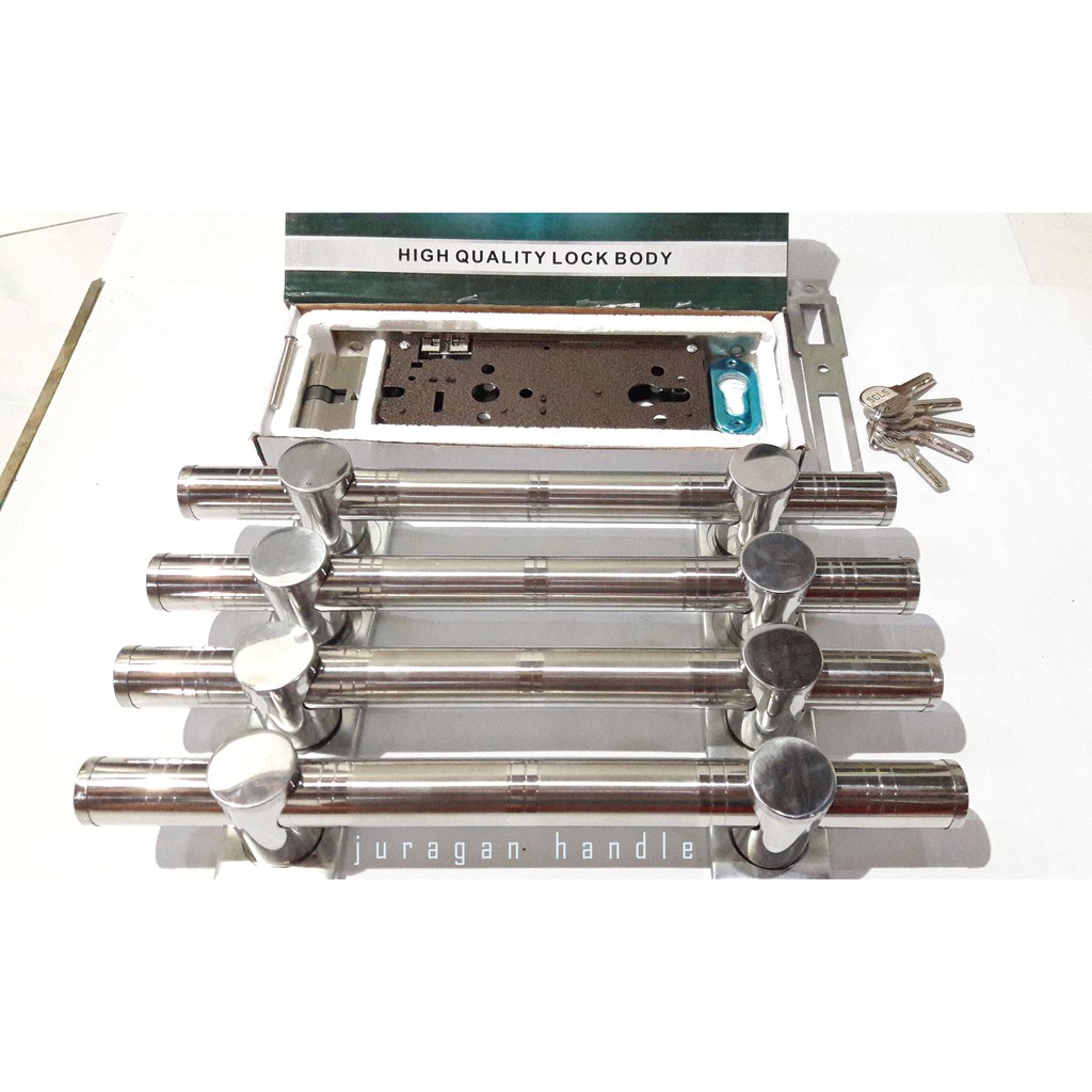 Paket Handle Gagang pintu rumah 4 batang dan kunci rumah tarikan pintu dan body kunci