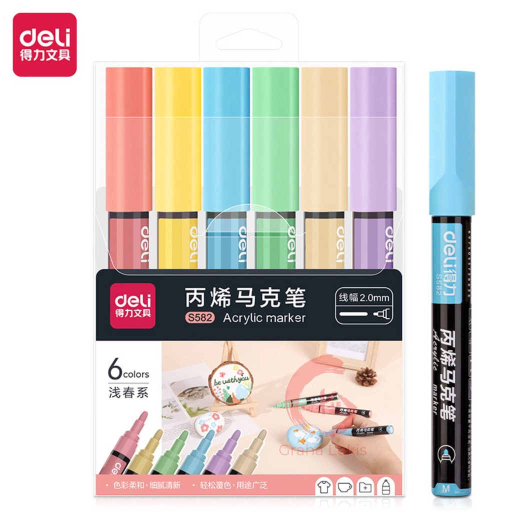 

Deli Acrylic Marker / Spidol Akrilik Papan Tulis / Kaca 6 Warna Pastel Anti Air S582