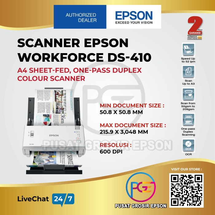 SCANNER EPSON DS-410 EPSON DS410 SCAN UP TO A3 STITCH BPJS