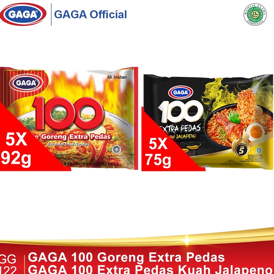 

Big Sale GAGA 100 Goreng Extra Pedas 5pcs, GAGA 100 Extra Pedas Kuah Jalapeno 5pcs (GG122) Serba Murah