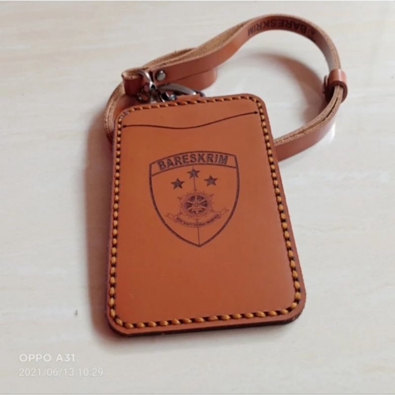 

HOLDER KALUNG ID CARD LOGO BARESKRIM KULIT ASLI COKLAT BEST QUALITY PREMIUM