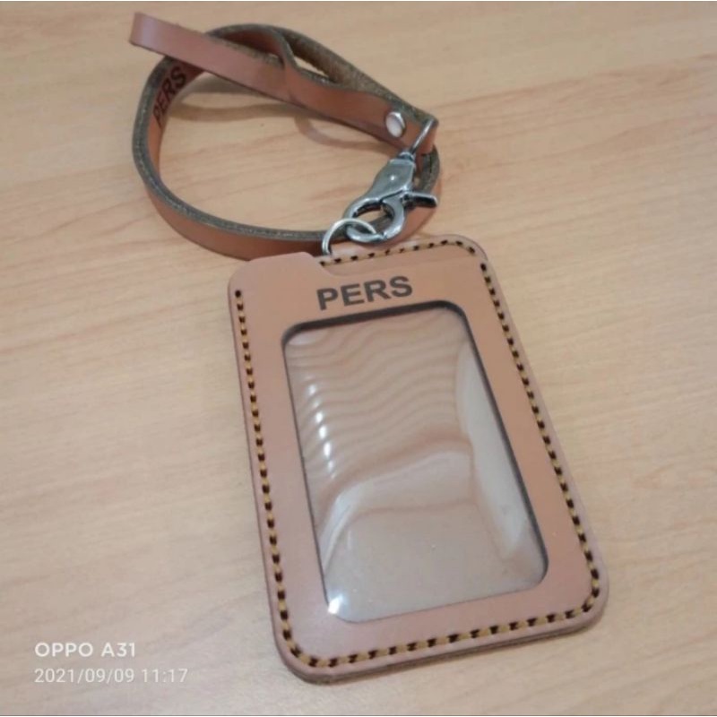 

HOLDER KALUNG ID CARD LOGO PERS KULIT ASLI COKLAT BEST QUALITY PREMIUM