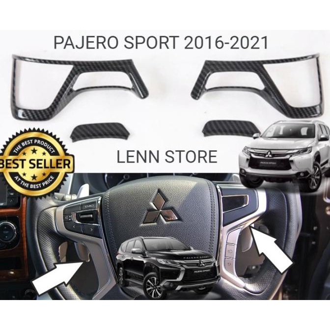 Cover Panel Aksesoris Tombol Stir Mitusbishi Pajero Sport Carbon