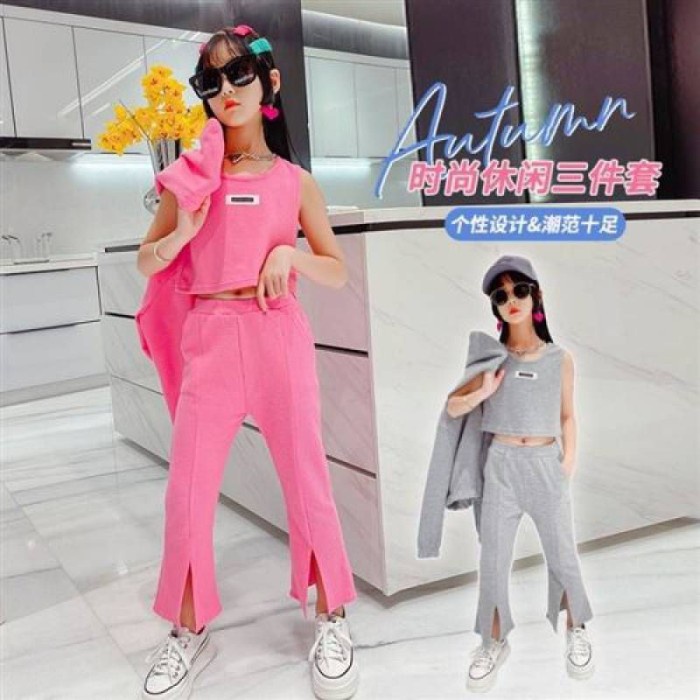 Setelan Anak Perempuan 3In1 Baju Hoodie Remaja Cewek Casual Sporty