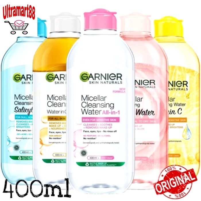 Garnier Micellar Water 400ml Pink / Biru / Kuning Biphase Oil 400 ml