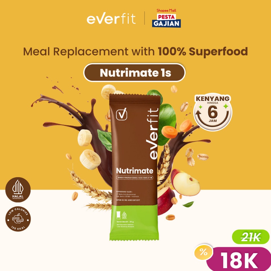 

Terkini [TRIAL SIZE] Everfit Nutrimate Meal Replacement dengan Oat Rasa Cokelat dan Vanila - Sachet Laris
