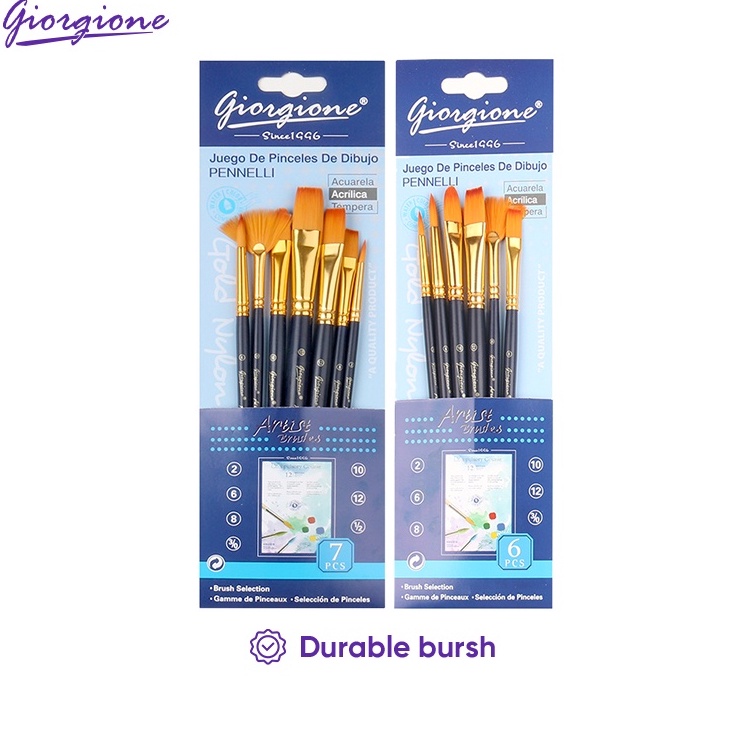 

NEW PROMO ❤ Giorgione Paint Brush Set Kuas Lukis 3/4/5/6/7 Pcs Nylon Taklon