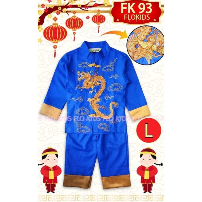 Baju CNY Imlek Cheongsam Qibao Anak Cowok Impor Gold, Red, Blue Dragon