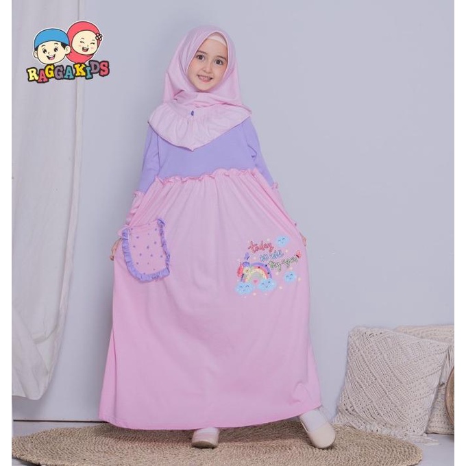 Gamis Kaos anak perempuan RG53 Raggakids Baju Muslim usia 1-13 tahun