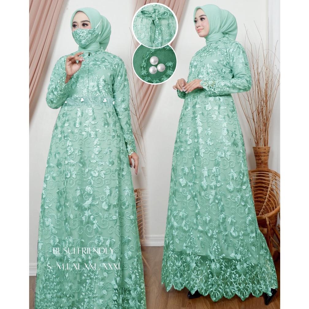 Gamis Haira Termurah (Free Masker Brukat) Gamis Lebaran Full Brukat Tile Mutiara  / Size S-M, L , XL