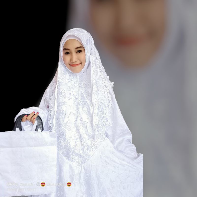 Mukena Terusan Dewasa Sutra Jepang Mahar Nikah Seserahan Mewah Swarosky Khusus Putih