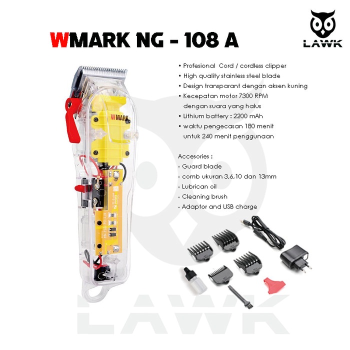 Wmark ng-108 hair clipper profesional / wmark transparant /wmark 108
