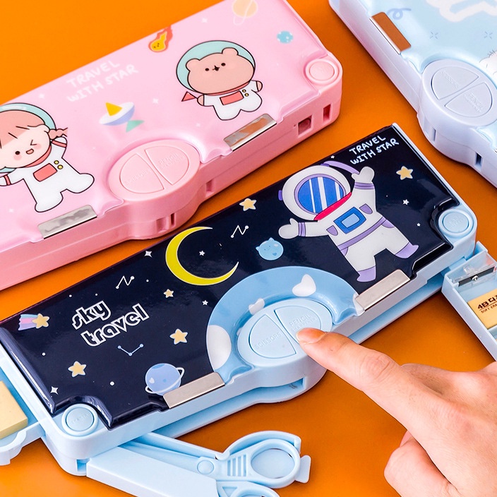 

RLVK0761 DISKON!!!!!!! HNK Kotak Pensil Anak Sekolah Pola Kartun Lapisan Ganda Tunggal dengan Rautan Multifungsi