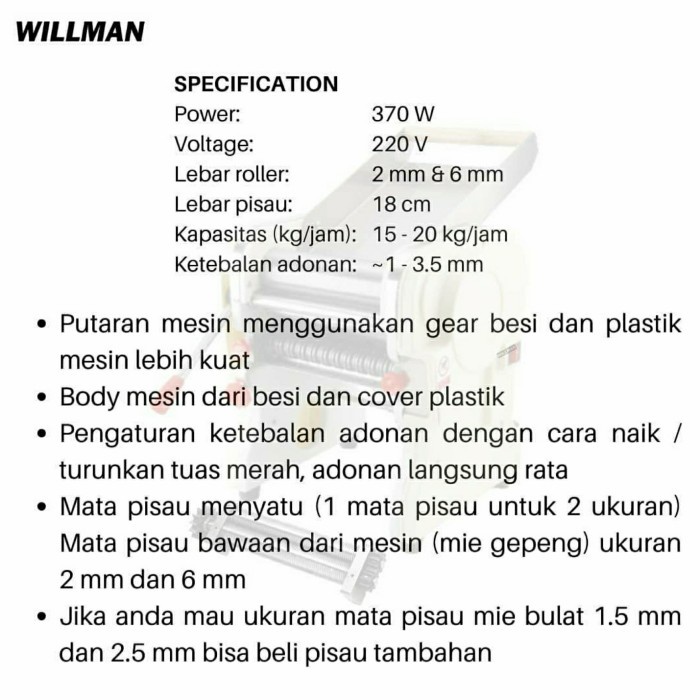 Gilingan E Willman Dhh 180 Gear Besi Noodle Maker Pastel Molen