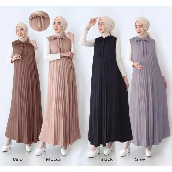 Baju Gamis Wanita Plisket Maxy Lengan Buntung / Tanpa Lengan Kensi