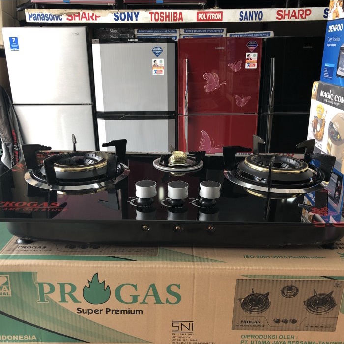 Progas PG-333 Kompor Gas Tanam Kaca 3 tungku ORIGINAL