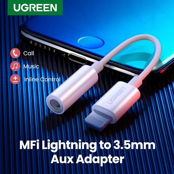 UGREEN MFI LIGHTNING TO JACK AUDIO 3.5MM IPHONE HEADSET ADAPTER WHITE